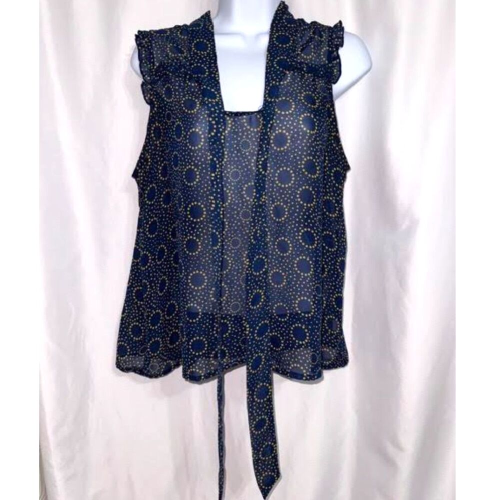 Band of Gypsies Blue Sheer Tie Neck Ruffle Blouse Sz. Lg | Boho Coquette Chic